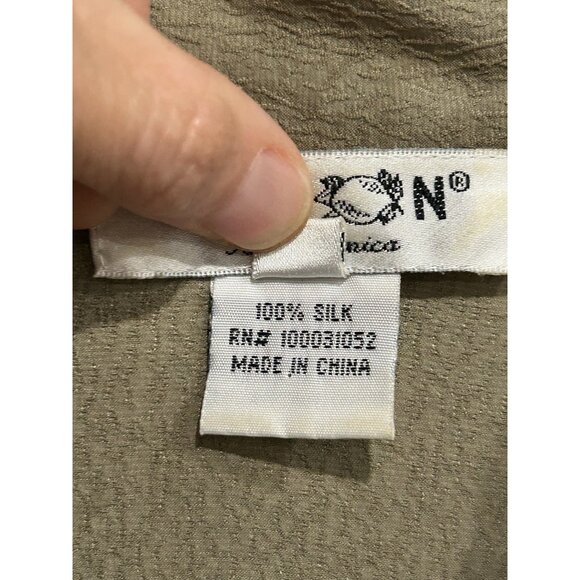 Citron Santa Monica Womens Olive Green Silk Button-Up 3/4 Sleeve Blouse Sz 1X - Picture 6 of 9